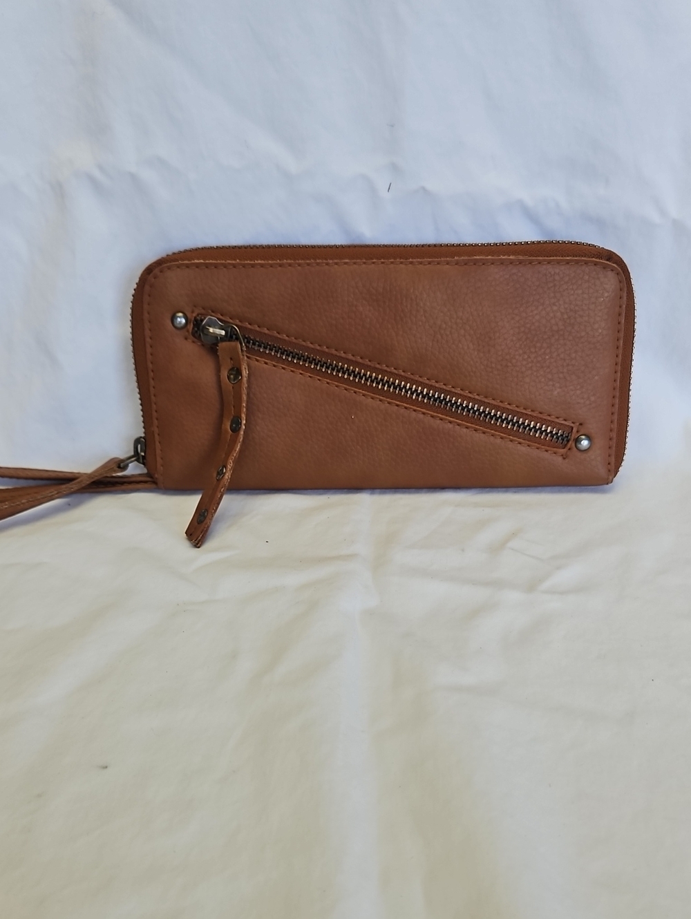 Free People Brown Vegan Zip-Around Wristlet Wallet